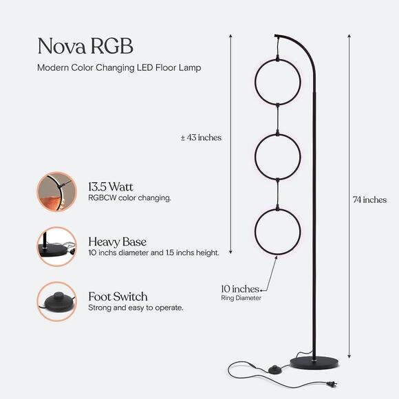Brightech Nova Modern Color Changing Floor Lamp 3-Circle Ring-Style Pendant - Picture 4 of 5